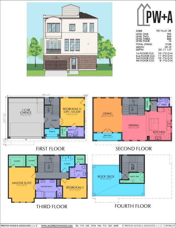 3 1/2 Story Townhome Plan F0116 A1.3R