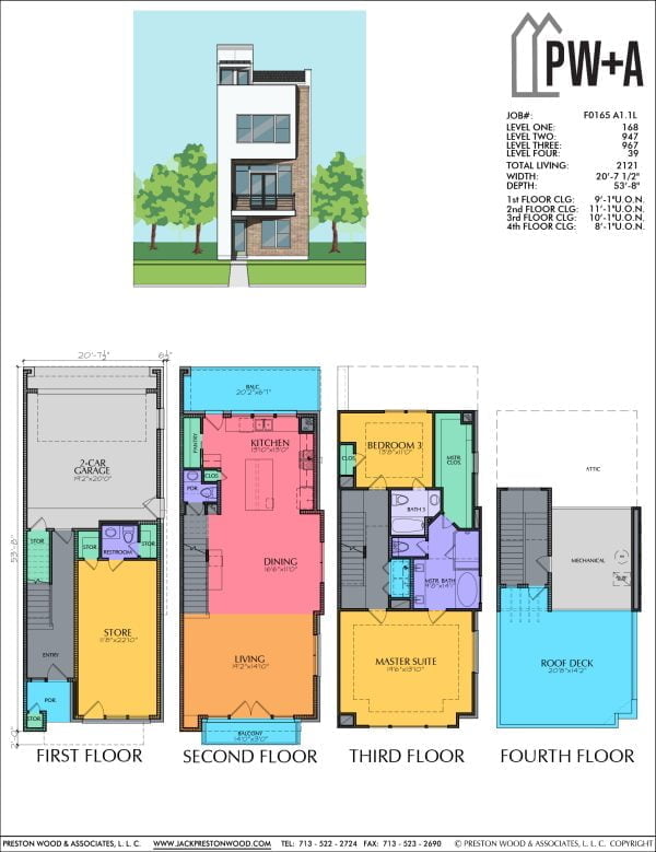 3 1/2 Story Townhome Plan F0165 A1.1