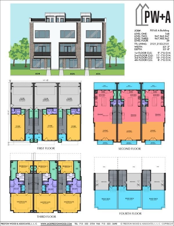 3 1/2 Story Townhome Plan F0165 A Triplex