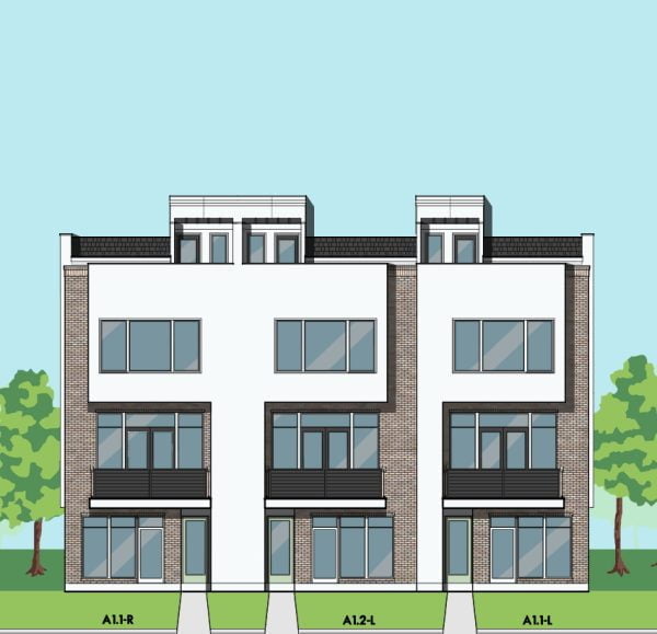 3 1/2 Story Townhome Plan F0165 A Triplex
