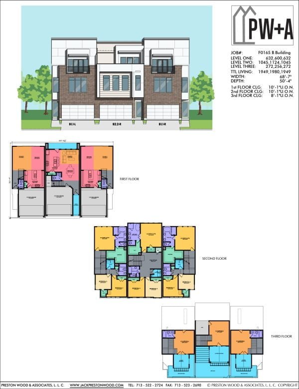 2 1/2 Story Townhome Plan F0165 B Triplex