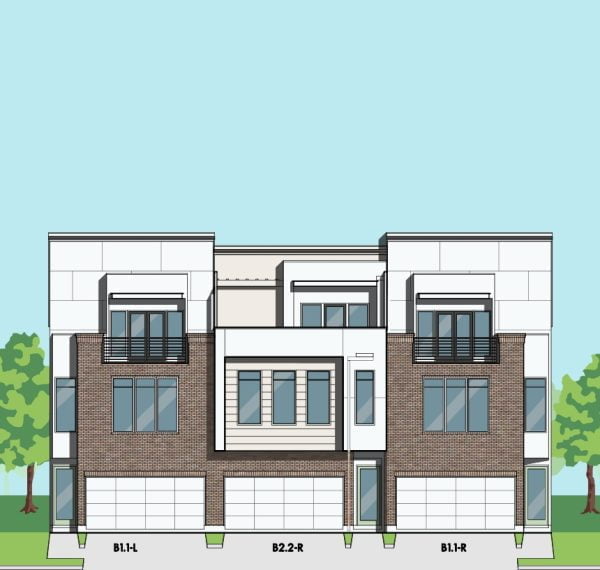 2 1/2 Story Townhome Plan F0165 B Triplex