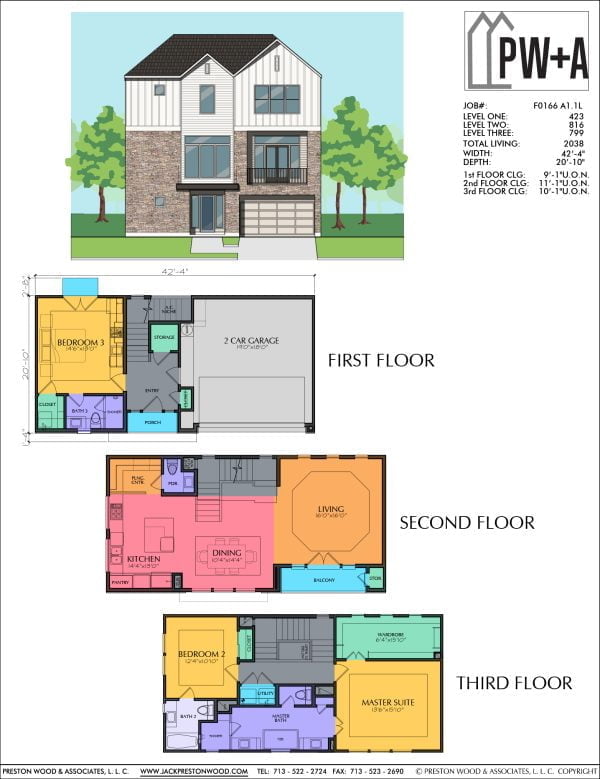 Three Story Townhome Plan F0166 A1.1