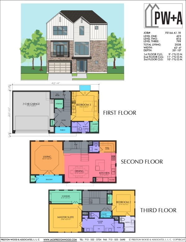 Three Story Townhome Plan F0166 A1.1