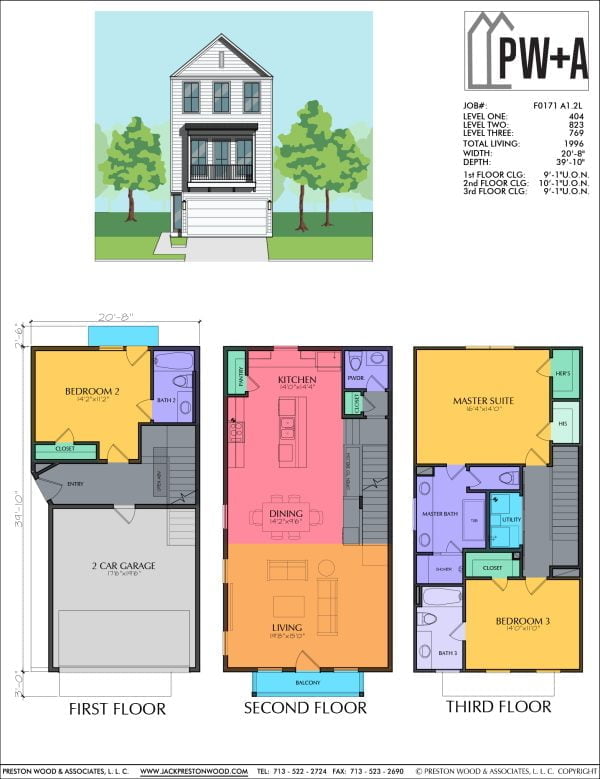 Three Story Townhome Plan F0171 A1.2