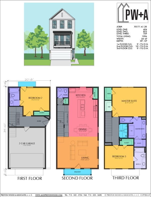Three Story Townhome Plan F0171 A1.2