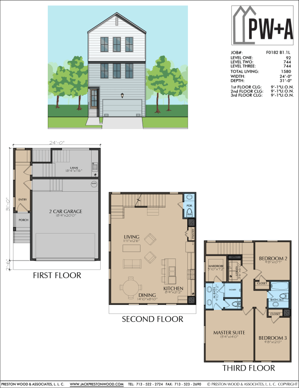 Three Story Townhome Plan F0182 B1.1