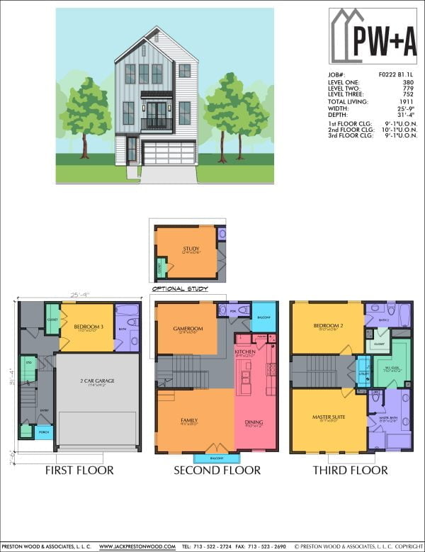 Three Story Townhome Plan F0222 B1.1L