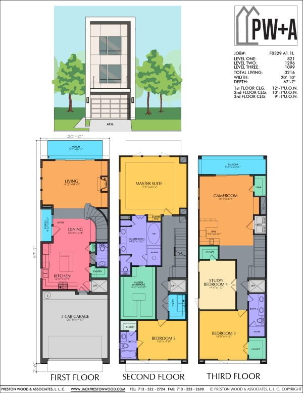 Three Story Townhome Plan F0329 A1.1