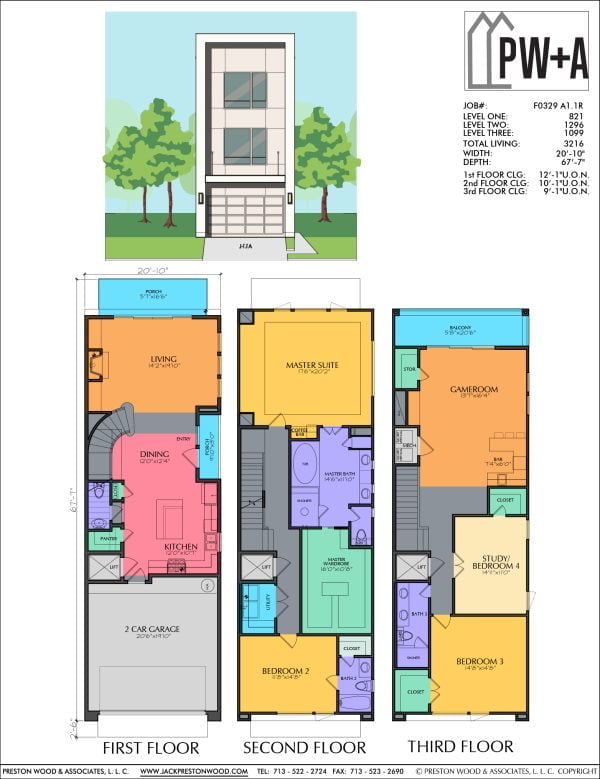 Three Story Townhome Plan F0329 A1.1