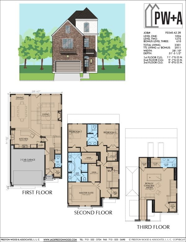 2 1/2 Story Urban Home Plan F0340 A2.2R