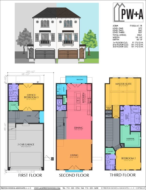 Three Story Townhome Plan F1056 A1.1