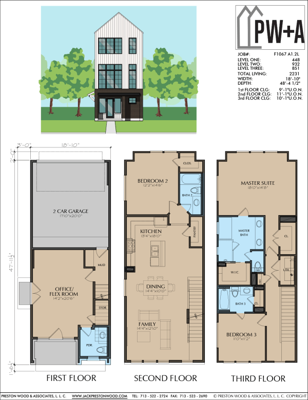 Three Story Townhome Plan F1067 A1