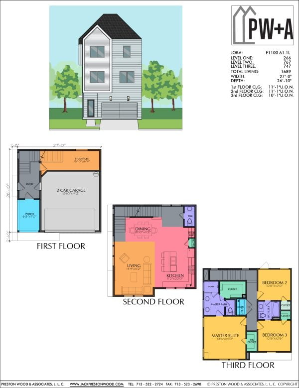 Three Story Townhome Plan F1100 A1.1