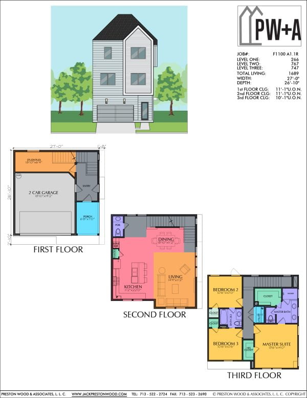 Three Story Townhome Plan F1100 A1.1