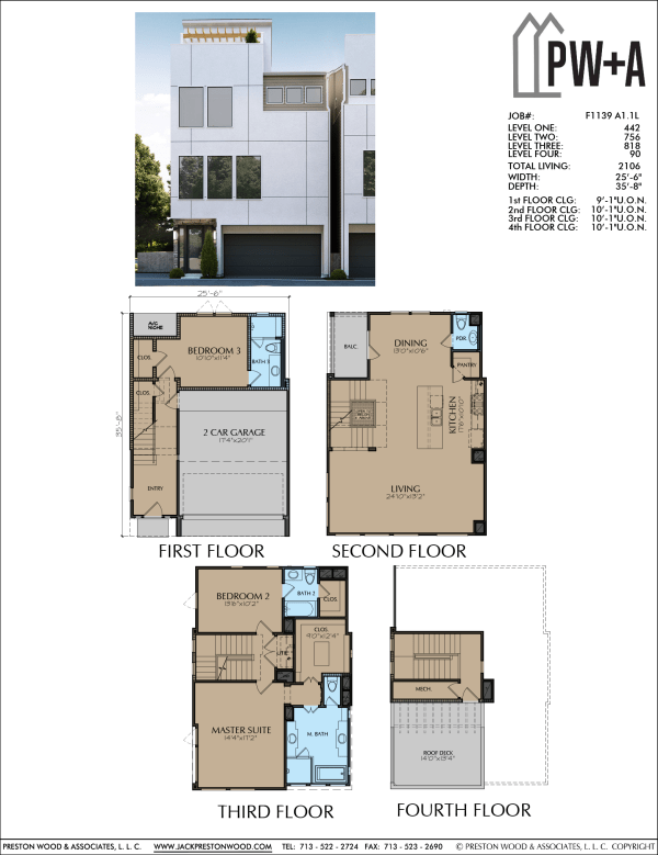 3 1/2 Story Townhome Plan F1139 A