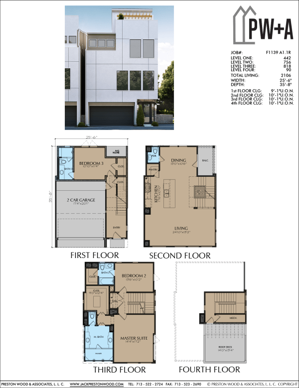 3 1/2 Story Townhome Plan F1139 A