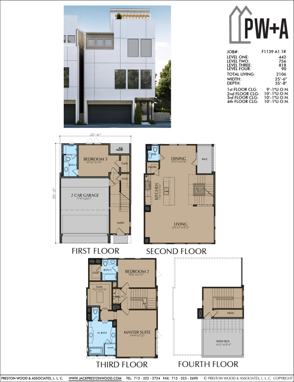 3 1/2 Story Townhome Plan F1139 A