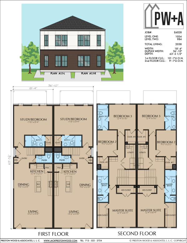 Two Story Duplex Home Plan E6028