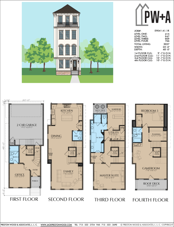 Four Story Townhome Plan E9041 A1.1