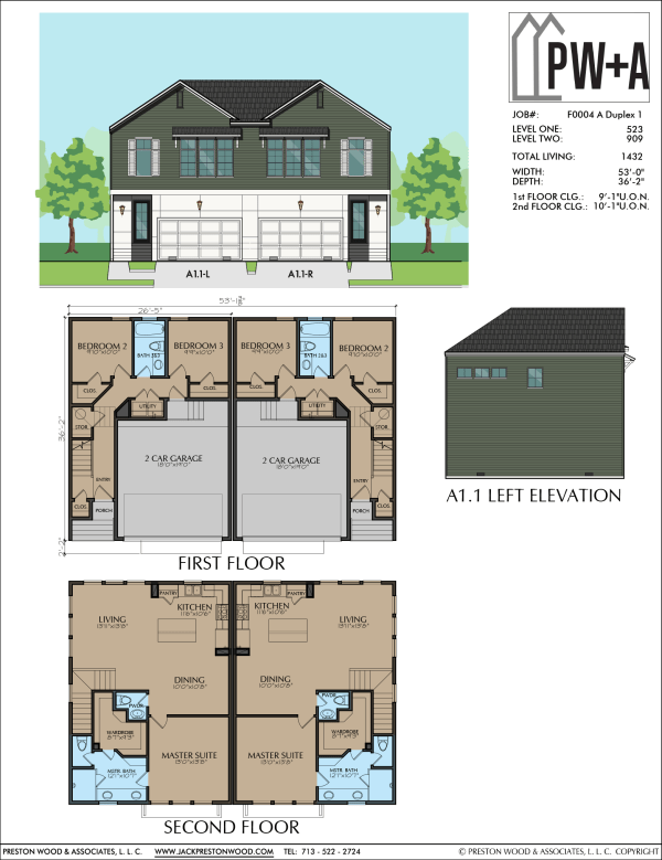 Two Story Duplex Townhome Plan F0004 A