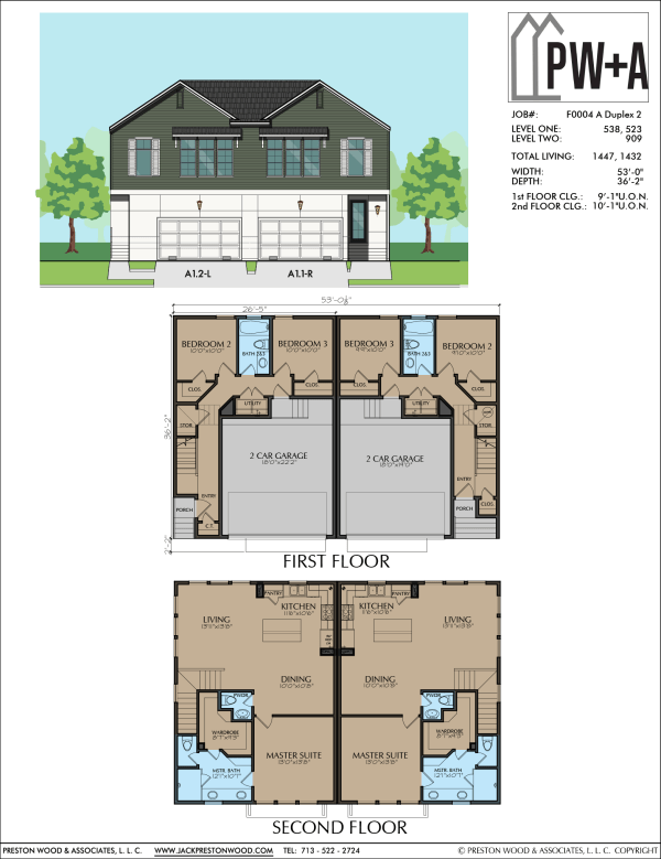 Two Story Duplex Townhome Plan F0004 A