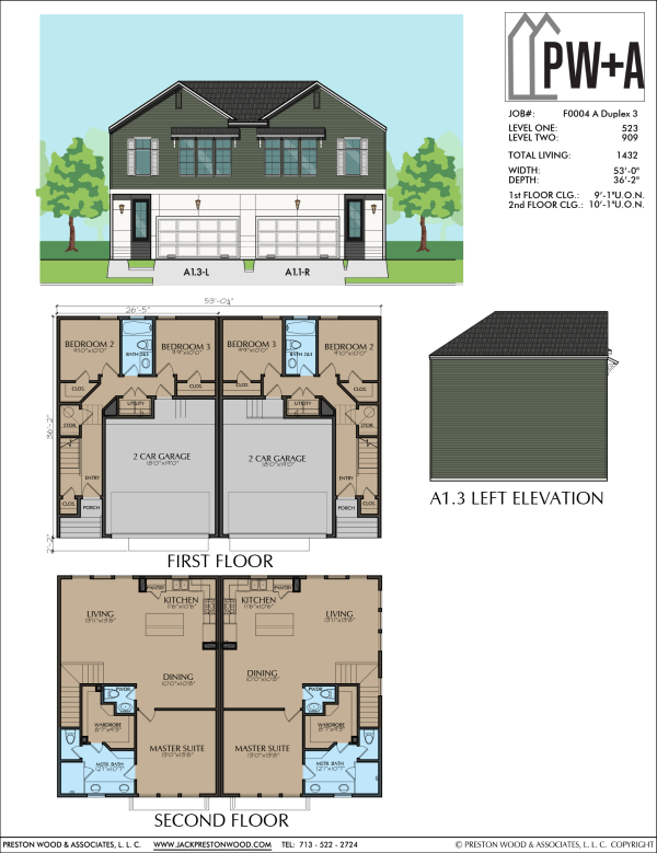 Two Story Duplex Townhome Plan F0004 A