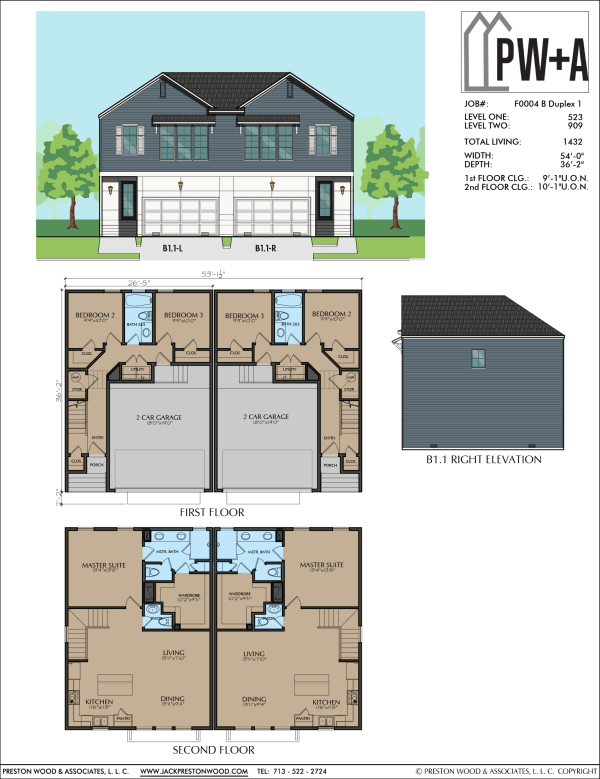 Two Story Duplex Townhome Plan F0004 B