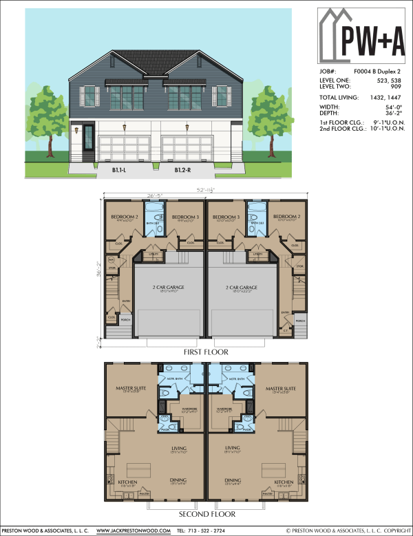 Two Story Duplex Townhome Plan F0004 B