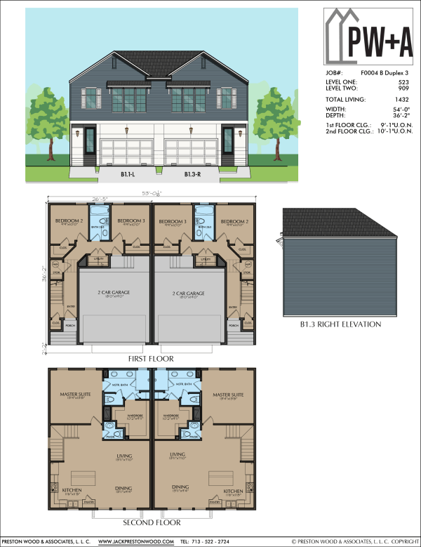 Two Story Duplex Townhome Plan F0004 B