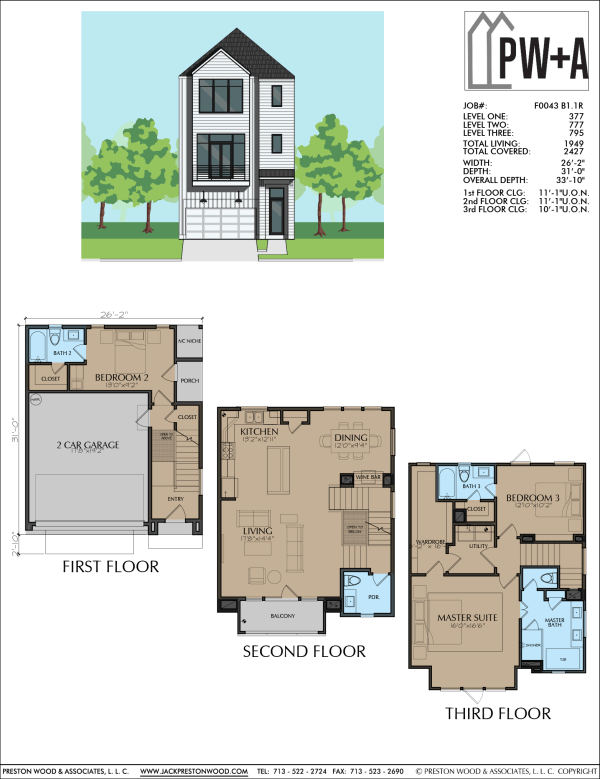 Three Story Townhome Plan F0043 B1.1
