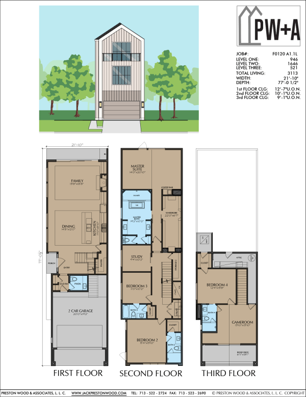 Three Story Townhome Plan F0120 A1.1