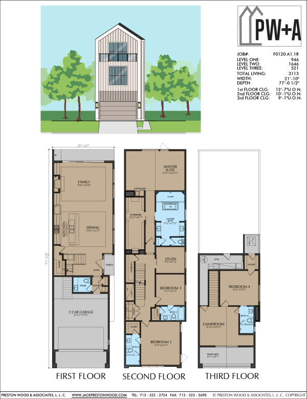 Three Story Townhome Plan F0120 A1.1