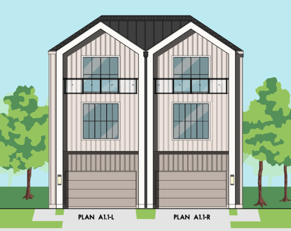 Three Story Duplex Townhome Plan F0120 A1.1