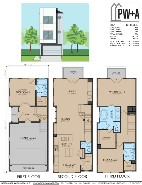 Three Story Townhome Plan F0135 A1.1