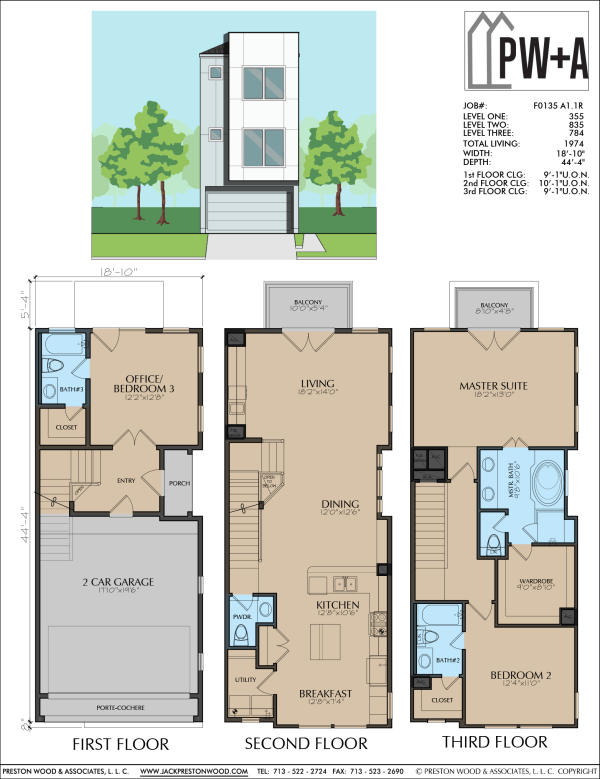 Three Story Townhome Plan F0135 A1.1