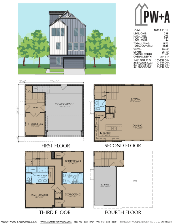 3 1/2 Story Townhome Plan F0213 A1.1
