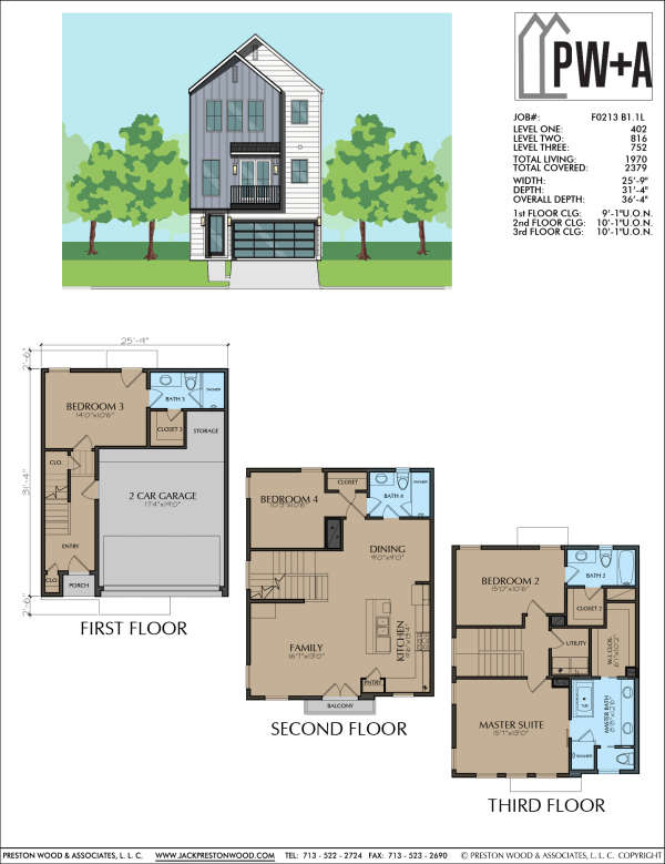 Three Story Townhome Plan F0213 B