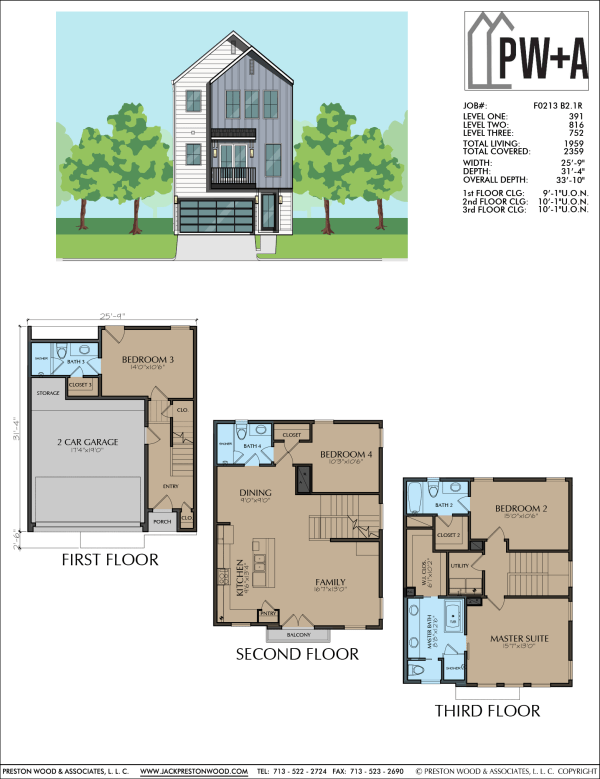 Three Story Townhome Plan F0213 B