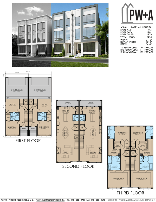 Three Story Duplex Townhome Plan F0271 A