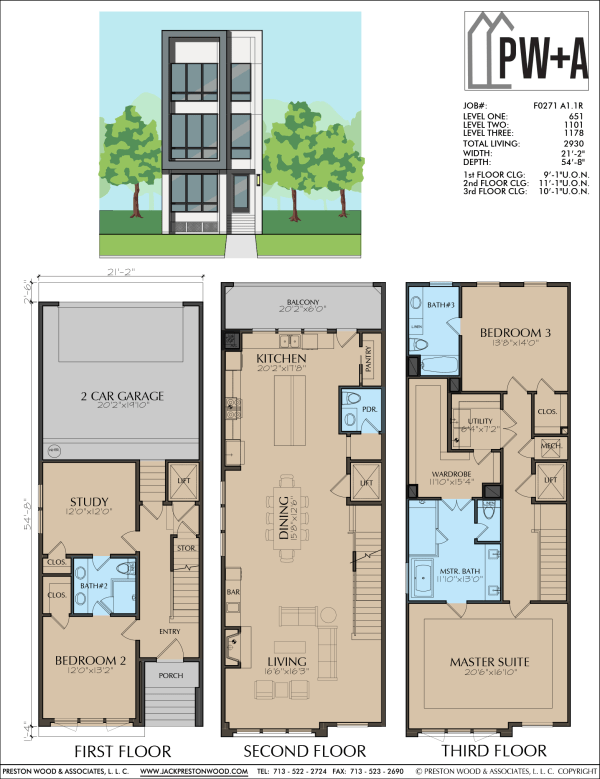 Three Story Townhome Plan F0271 A