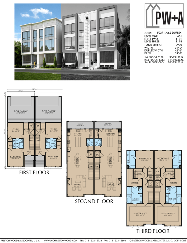 Three Story Duplex Townhome Plan F0271 A