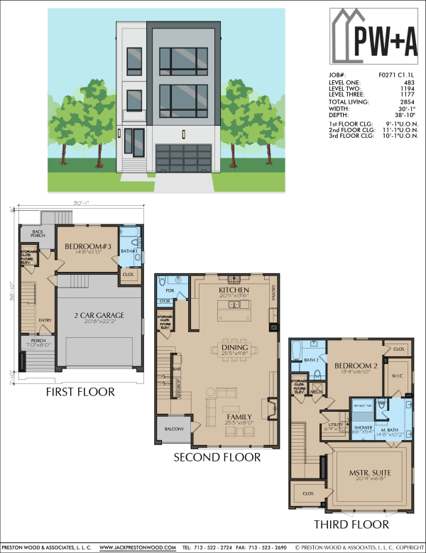 Three Story Townhome Plan F0271 C1