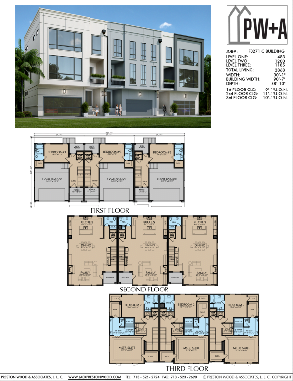 Three Story Triplex Townhome Plan F0271 C
