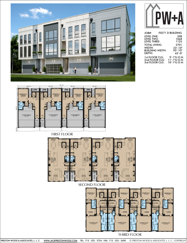 Three Story 4-Unit Townhome Building Plan F0271 D