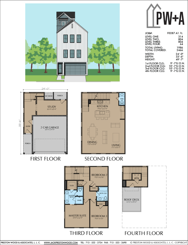 3 1/2 Story Townhome Plan F0287 A1.1