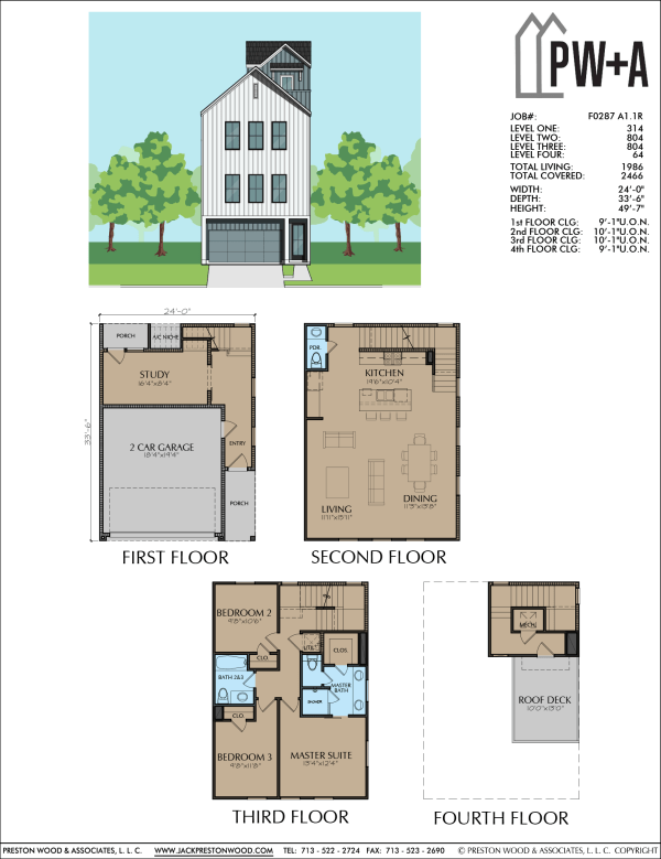 3 1/2 Story Townhome Plan F0287 A1.1