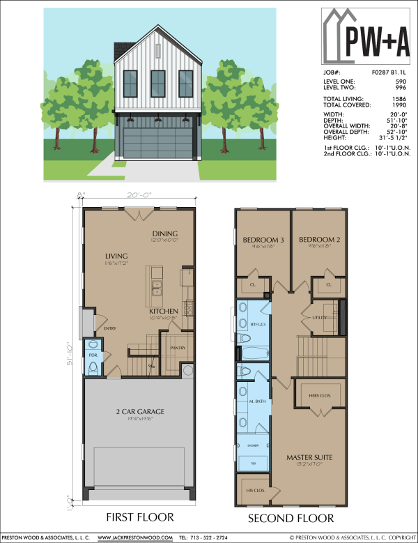 Two Story Townhome Plan F0287 B1
