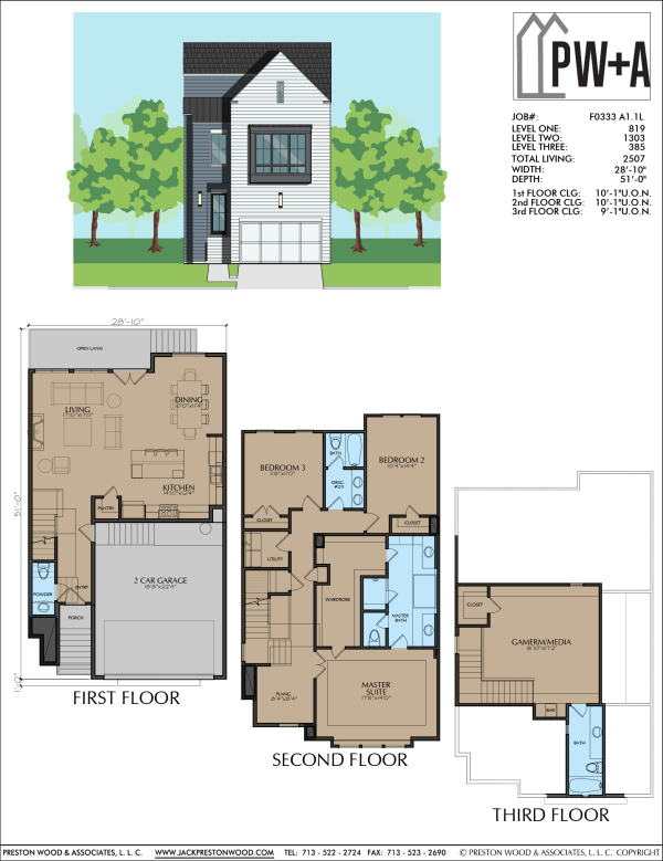 2 1/2 Story Townhome Plan F0333 A1.1
