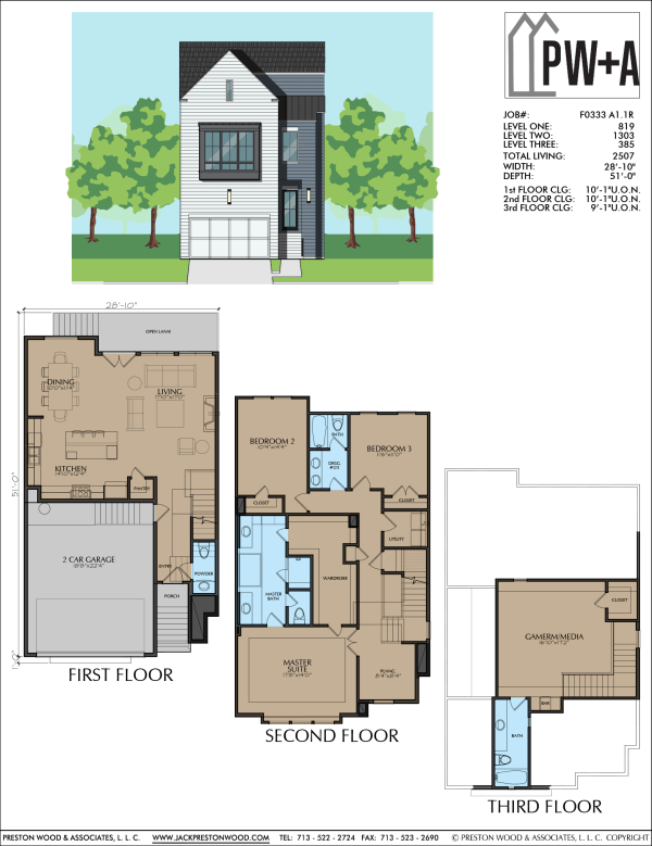 2 1/2 Story Townhome Plan F0333 A1.1